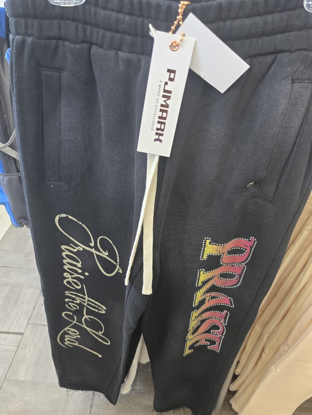 P.JMARK Black Graphic Sweatpants Size S – Praise Wide Leg Joggers